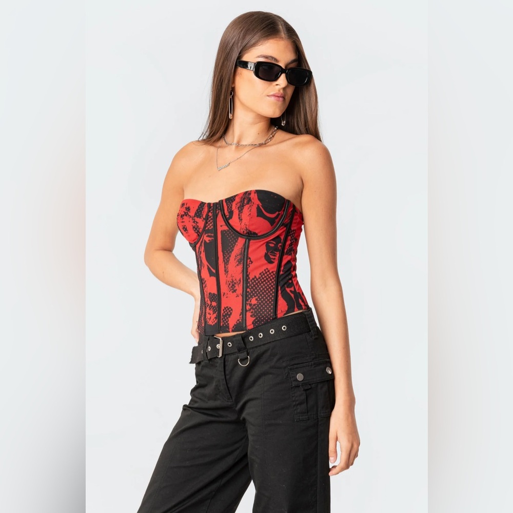 Edikted Aly Mesh Corset Top Red - Size Smalll - Picture 2 of 8